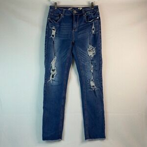 Seven7 Distressed Jeans Womens Slim Straight Leg Medium Wash Denim Size‎ 10 EUC